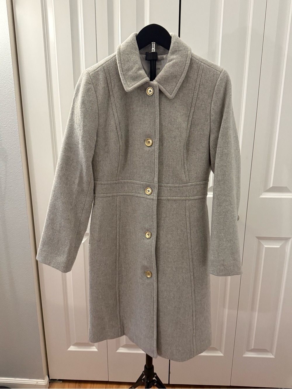 J. Crew Light Gray Wool-Blend Pea Coat with Gold Buttons